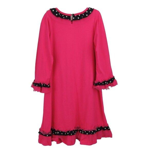 KoKo Nut Dress Girls Size 7 Pink Polka Dot Lace Trim Long Sleeve NWT - Picture 2 of 7